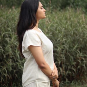 women’s khadi cotton co ord set | short sleeve top & bottom set for women | breathable natural cotton summer outfit