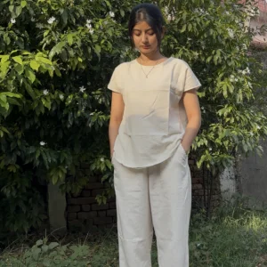women’s short sleeve khadi cotton top | breathable natural cotton casual summer top for women