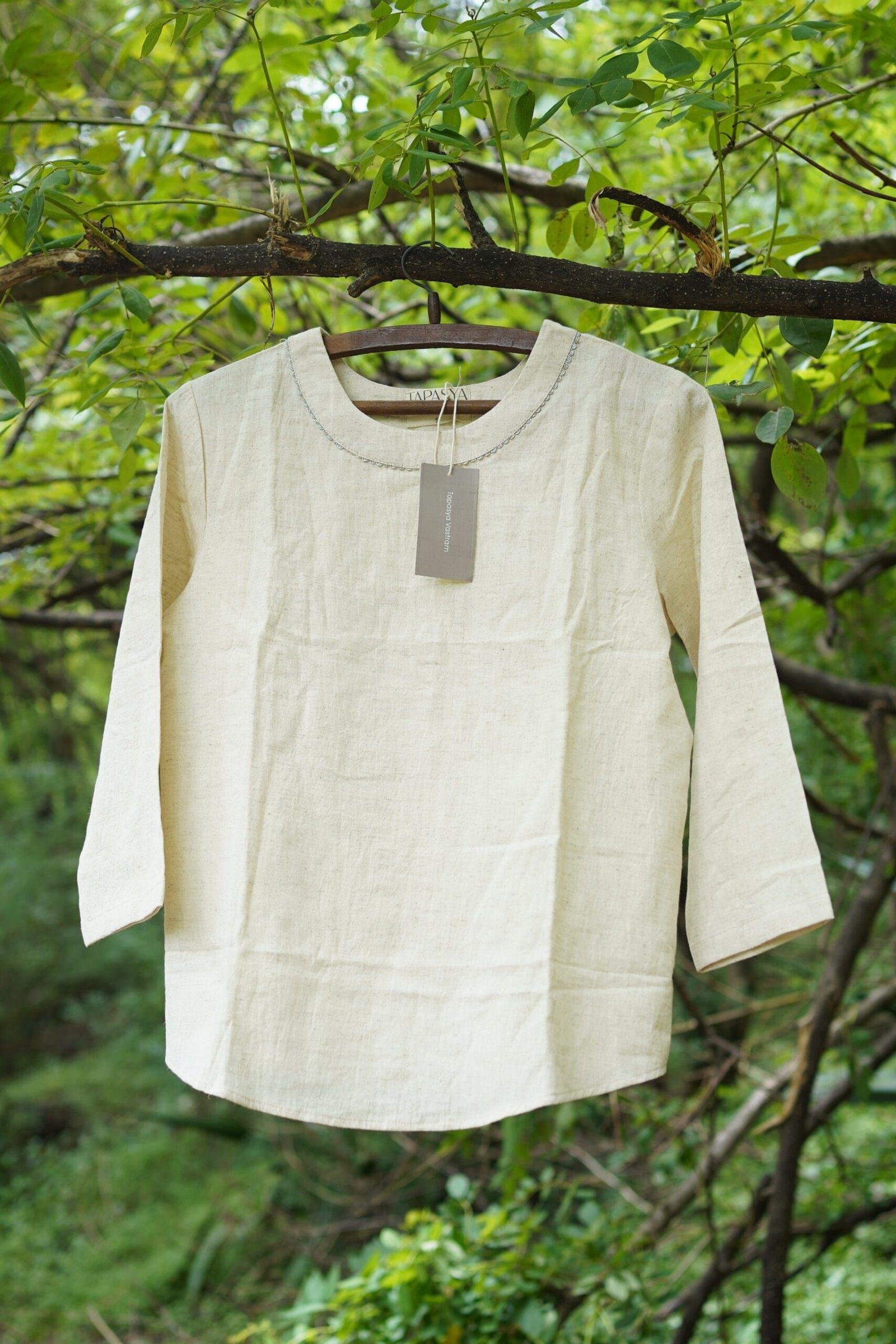 women’s 3/4 sleeve princess neck khadi cotton top 🌿