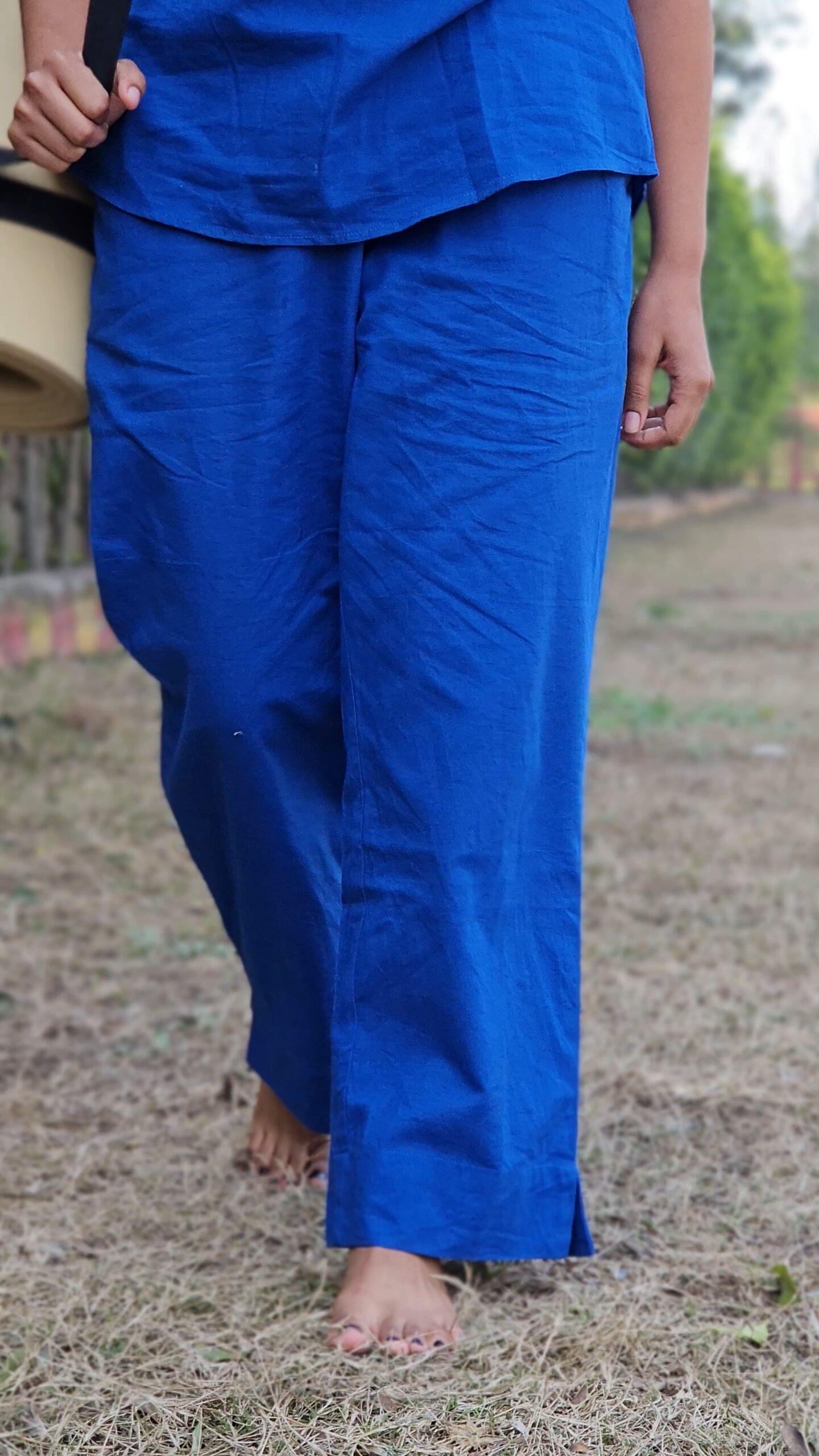 women’s amber khadi cotton co ord set | breathable natural cotton blue top & bottom set for women