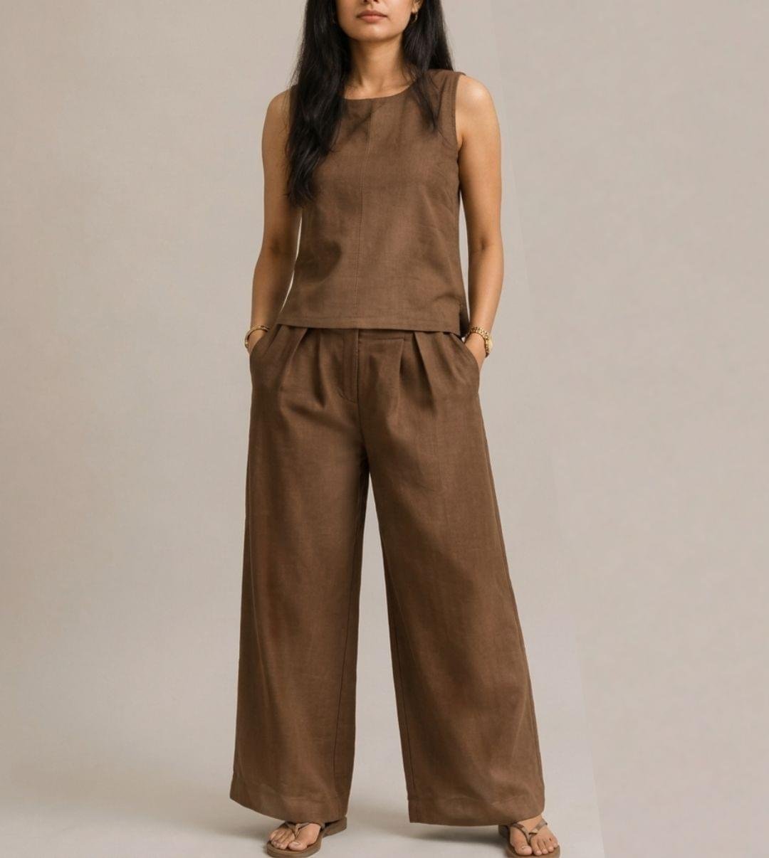 Mrittika Set – Earth Brown Khadi Cotton Co-ord Set for Women