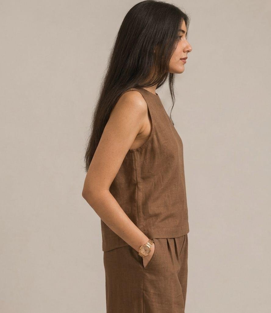 Mrittika Set – Earth Brown Khadi Cotton Co-ord Set for Women - Image 5
