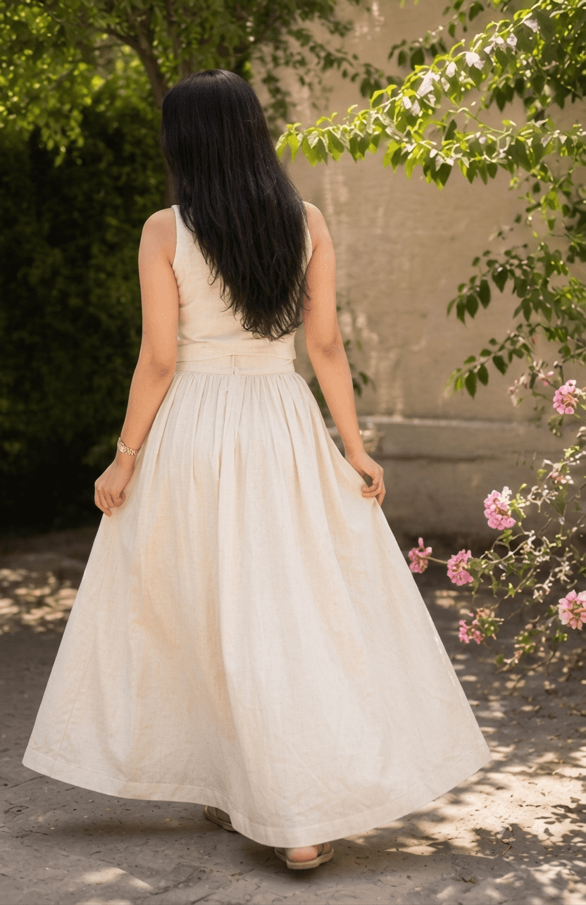 Leher Set – Ivory Khadi Cotton Skirt Set for Women - Image 7