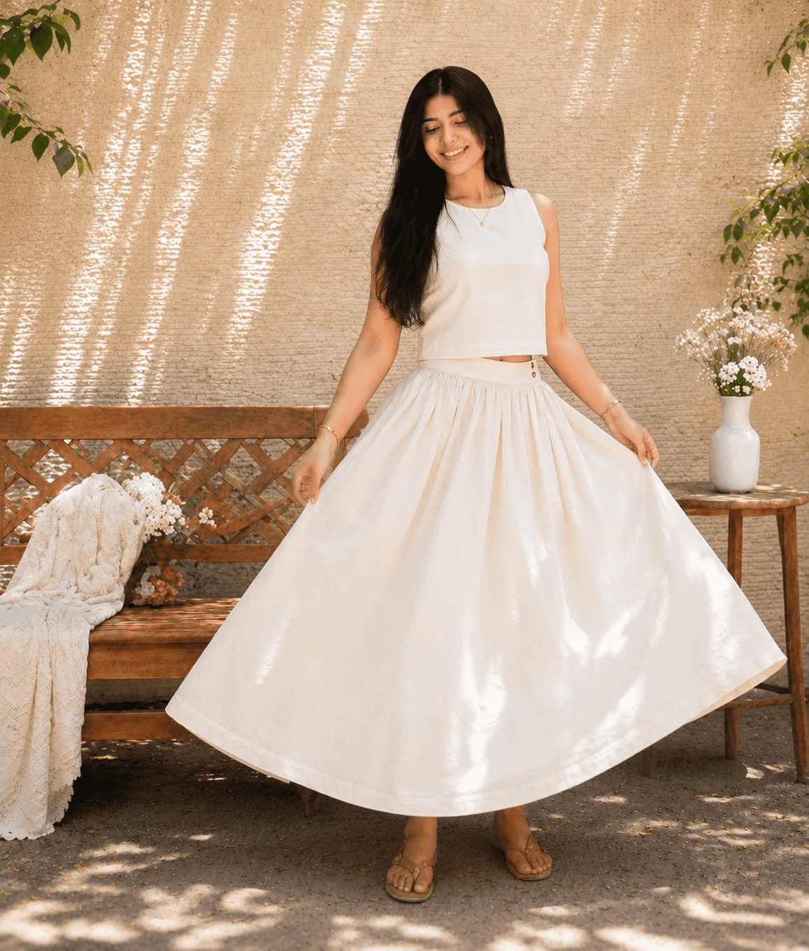 Leher Set – Ivory Khadi Cotton Skirt Set for Women