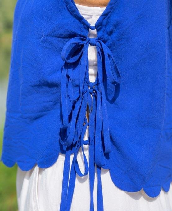 Neelika Top – Blue Khadi Cotton Tie-Detail Top for Women - Image 4
