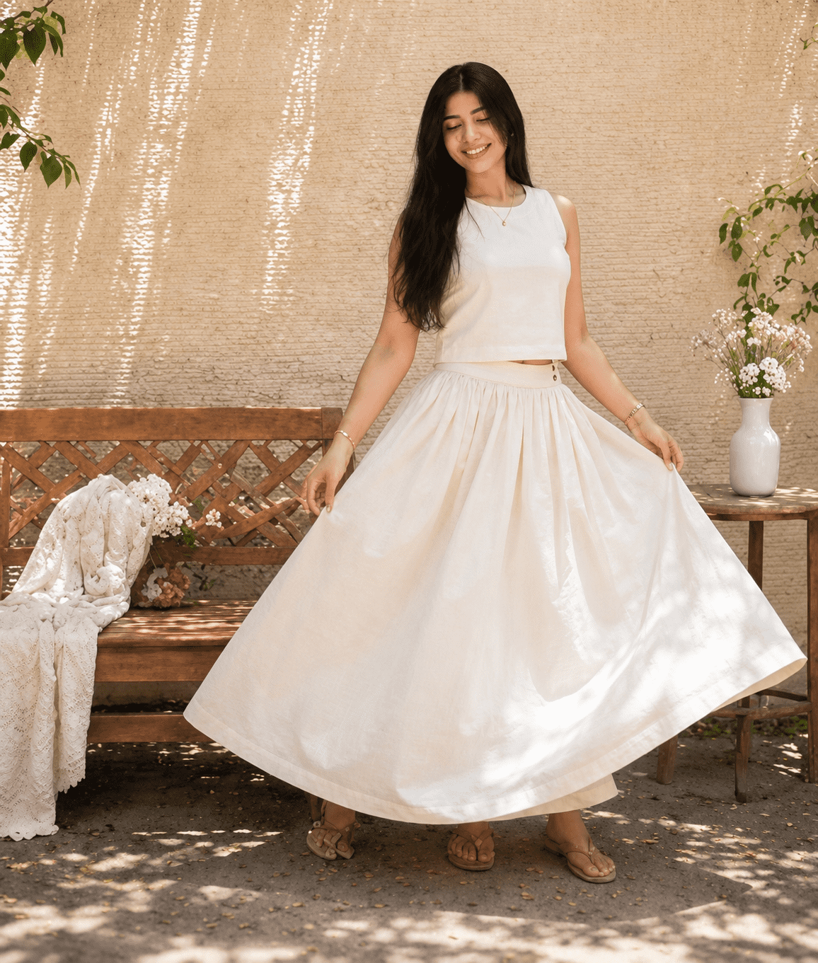 Leher Set – Ivory Khadi Cotton Skirt Set for Women