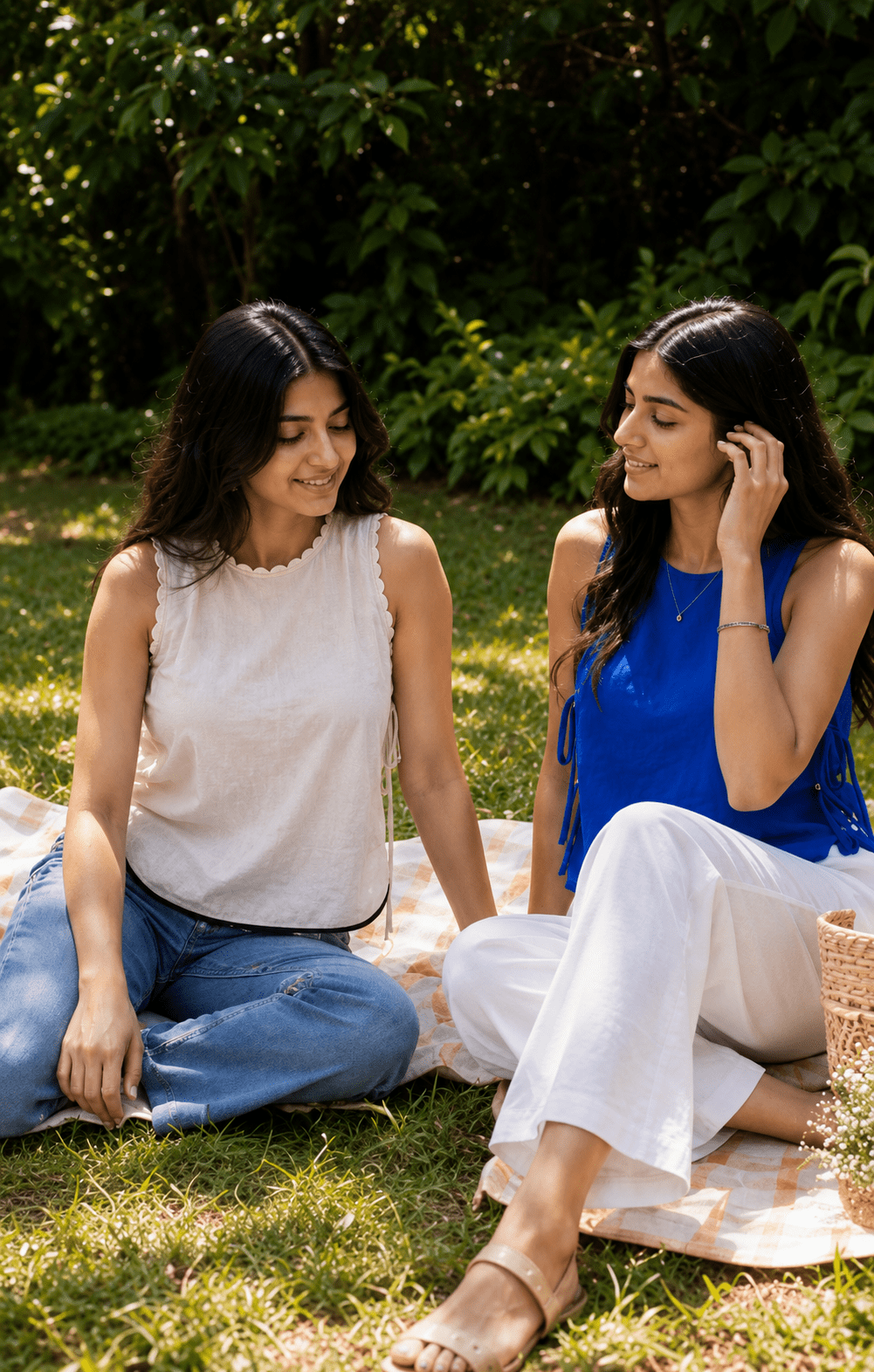 NeelKusu Combo – Blue & Ivory Khadi Cotton Tops for Women