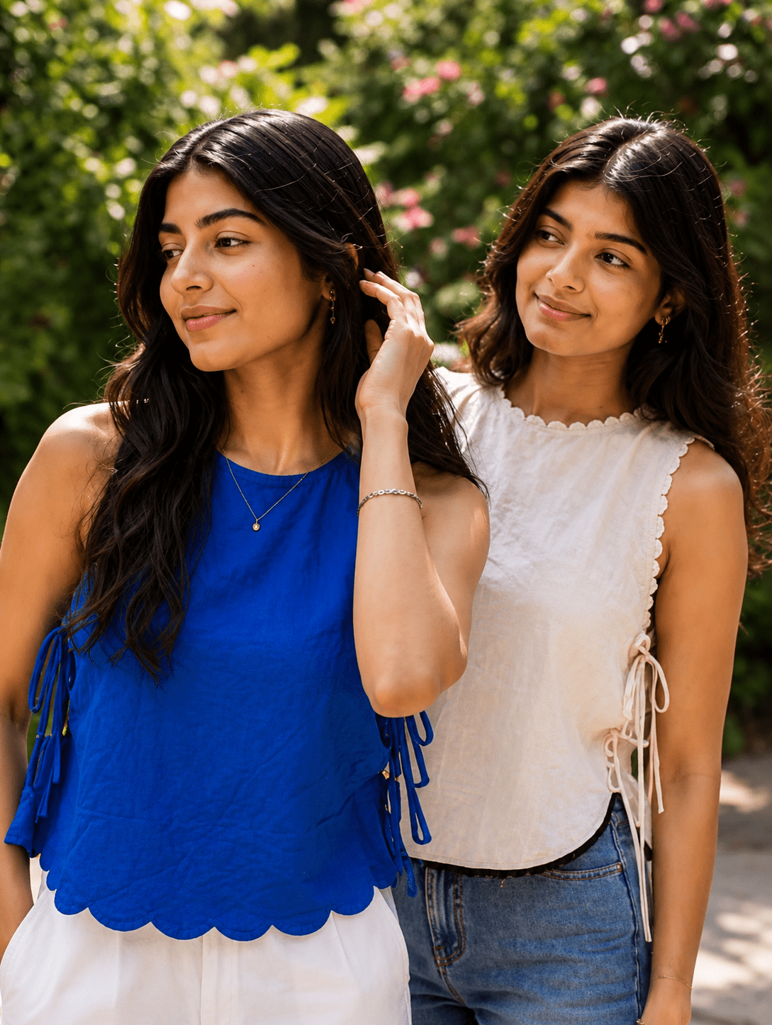 NeelKusu Combo – Blue & Ivory Khadi Cotton Tops for Women - Image 2