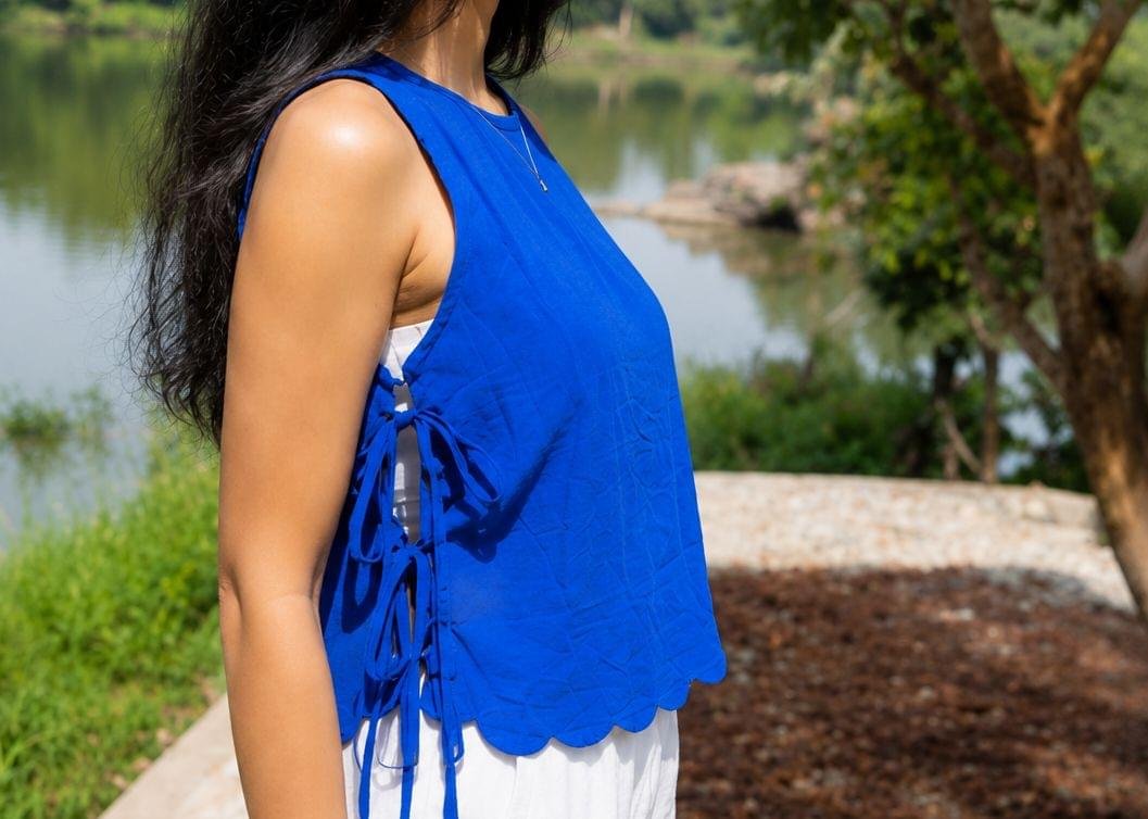 NeelKusu Combo – Blue & Ivory Khadi Cotton Tops for Women - Image 6