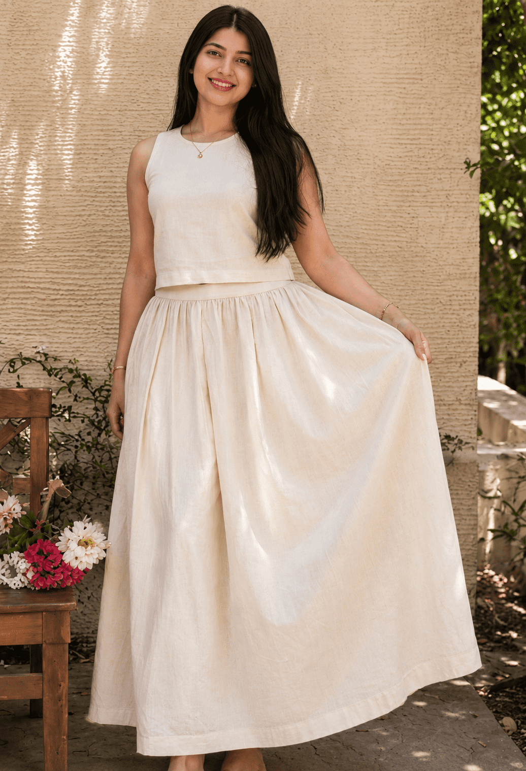 Leher Set – Ivory Khadi Cotton Skirt Set for Women - Image 5